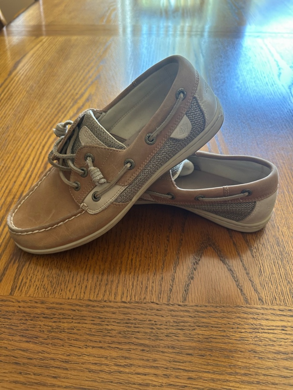 Sperry Tan and Beige Canvas & Leather Boat Shoes Women’s Size 7.5